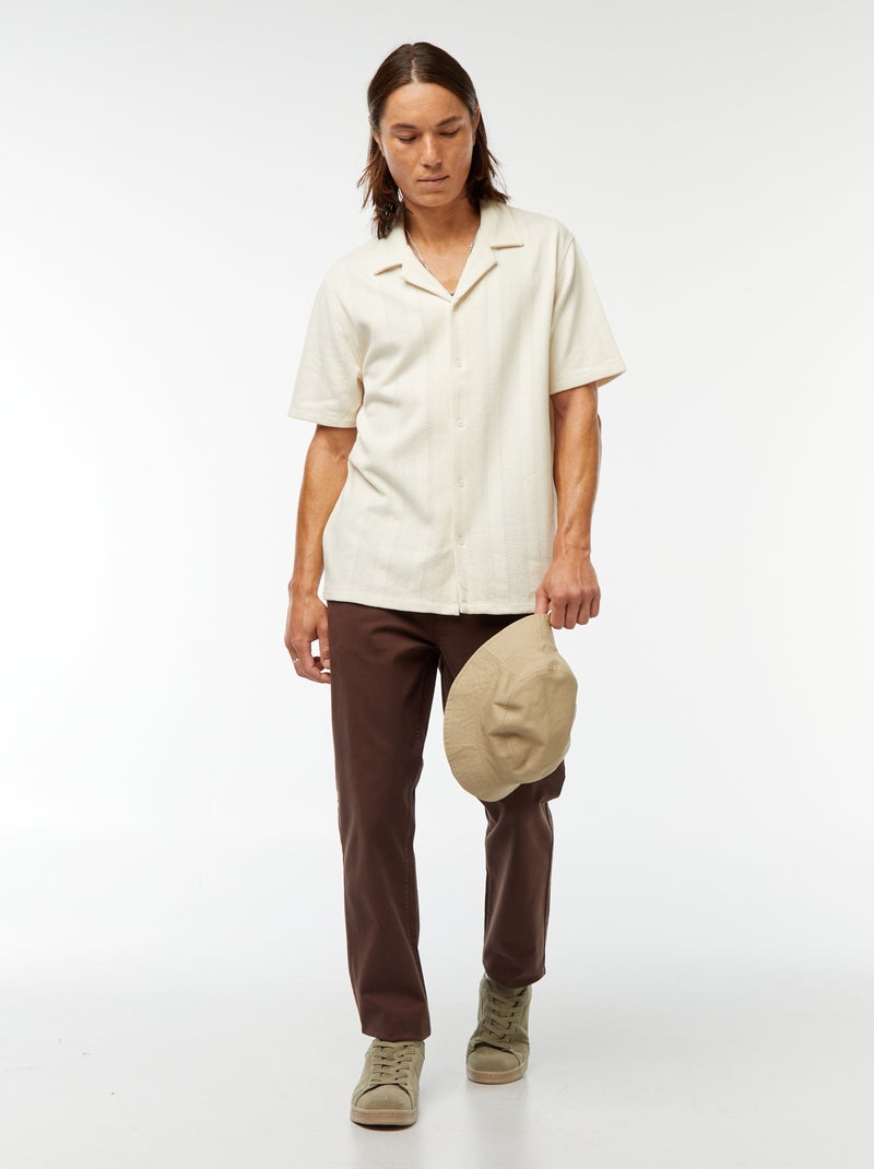Chemise manches courtes en maille ajourée Blanc - Kiabi