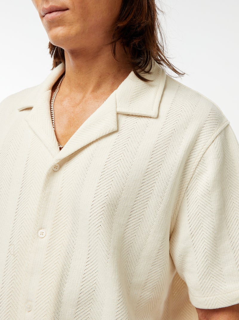 Chemise manches courtes en maille ajourée Blanc - Kiabi