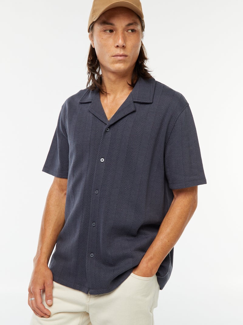 Chemise manches courtes en maille ajourée Bleu - Kiabi