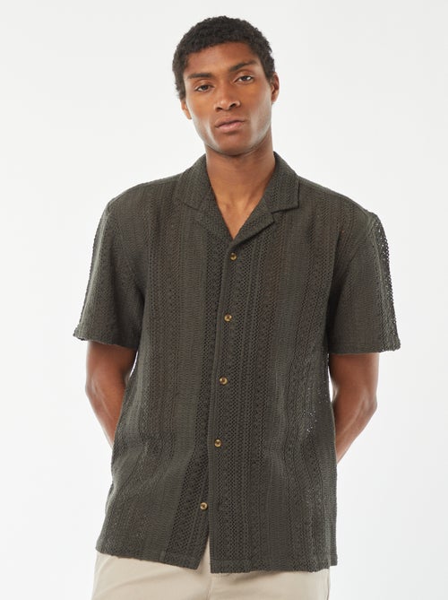 Chemise manches courtes en maille ajourée - Kiabi