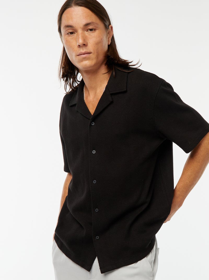 Chemise manches courtes en maille ajourée noir - Kiabi