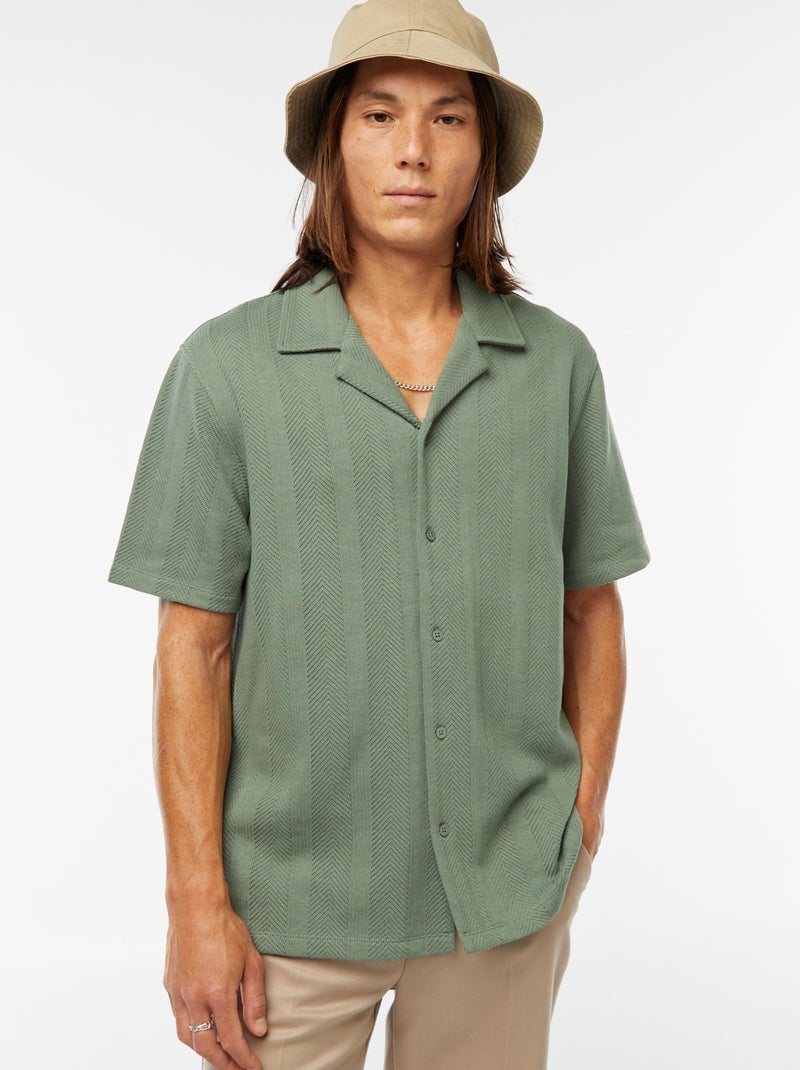 Chemise manches courtes en maille ajourée Vert - Kiabi