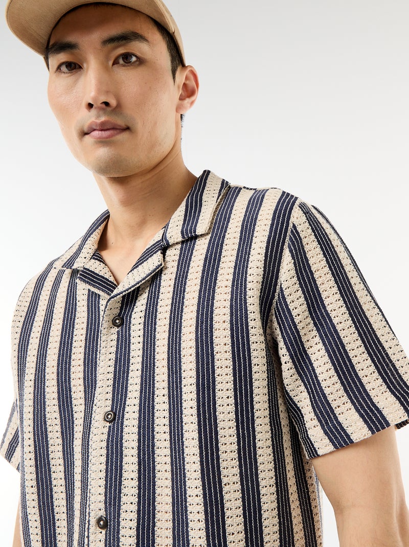 Chemise manches courtes en maille crochet Bleu - Kiabi