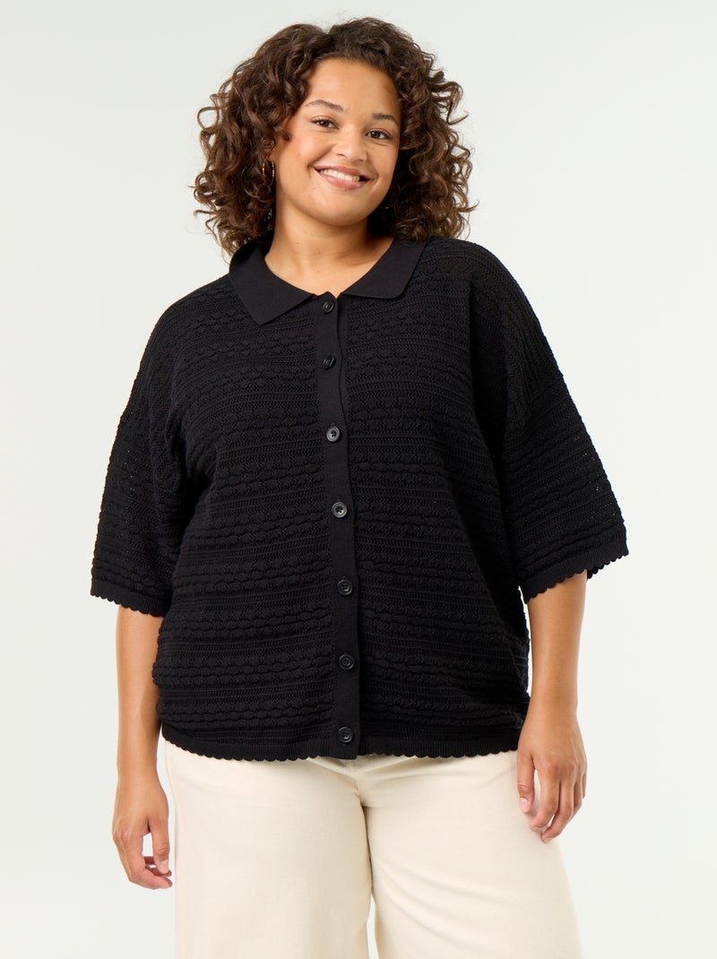 Chemise manches courtes en maille crochet Noir - Kiabi