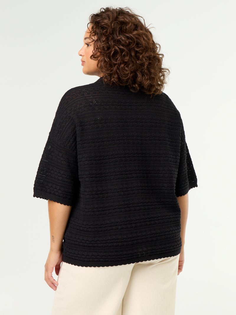 Chemise manches courtes en maille crochet Noir - Kiabi