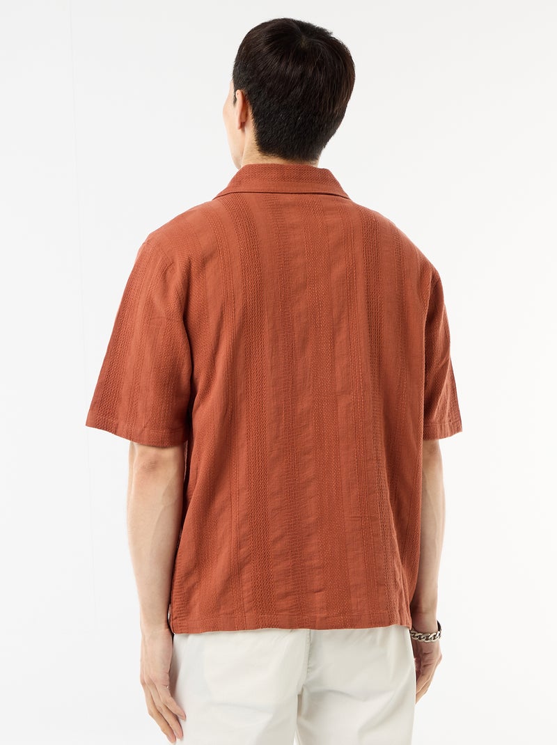 Chemise manches courtes en maille fantaisie Marron - Kiabi