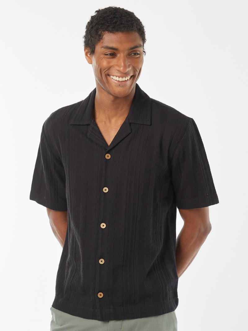 Chemise manches courtes en maille fantaisie Noir - Kiabi