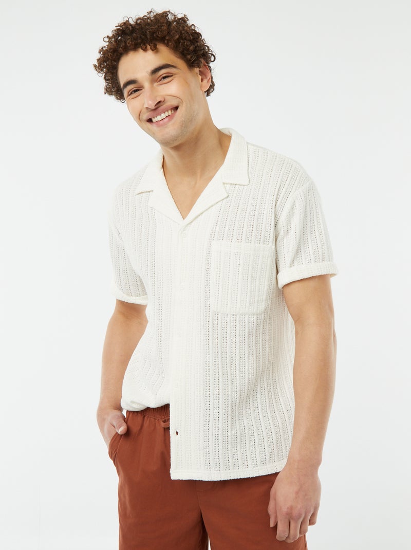 Chemise manches courtes en matière ajourée BLANC - Kiabi