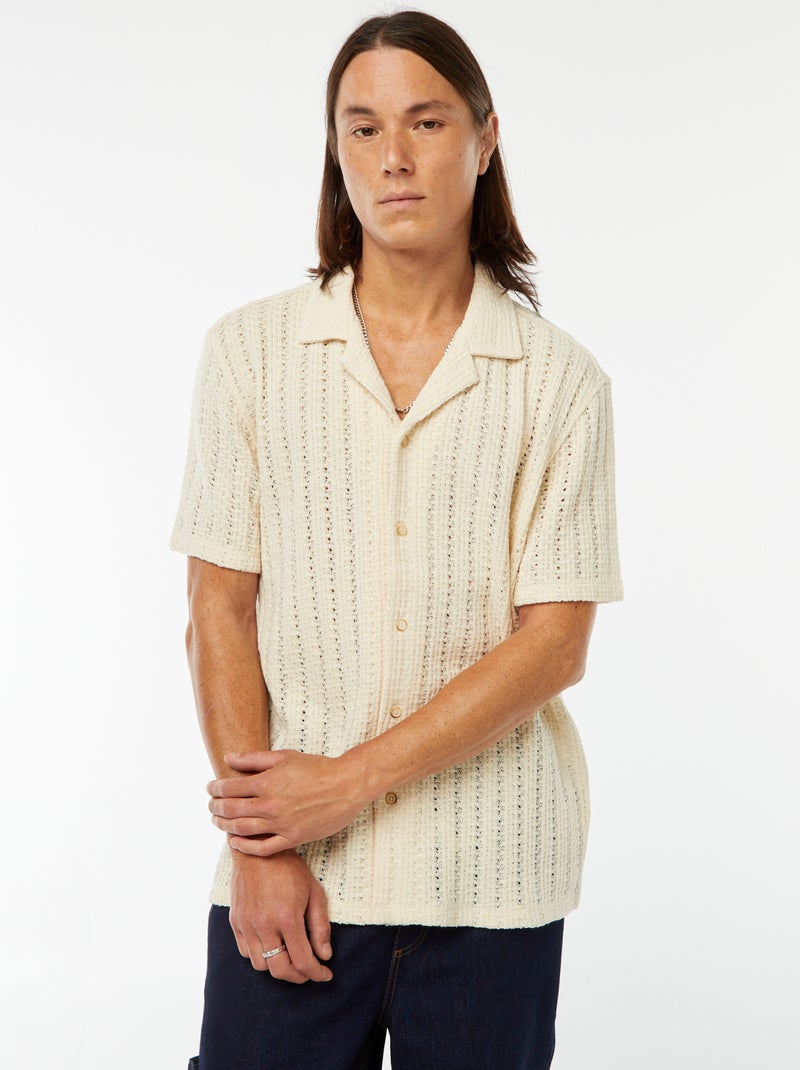 Chemise manches courtes en matière ajourée Blanc - Kiabi
