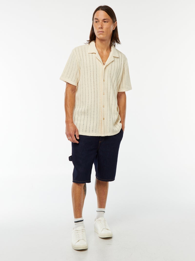 Chemise manches courtes en matière ajourée Blanc - Kiabi