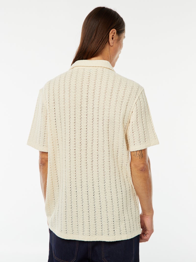Chemise manches courtes en matière ajourée Blanc - Kiabi