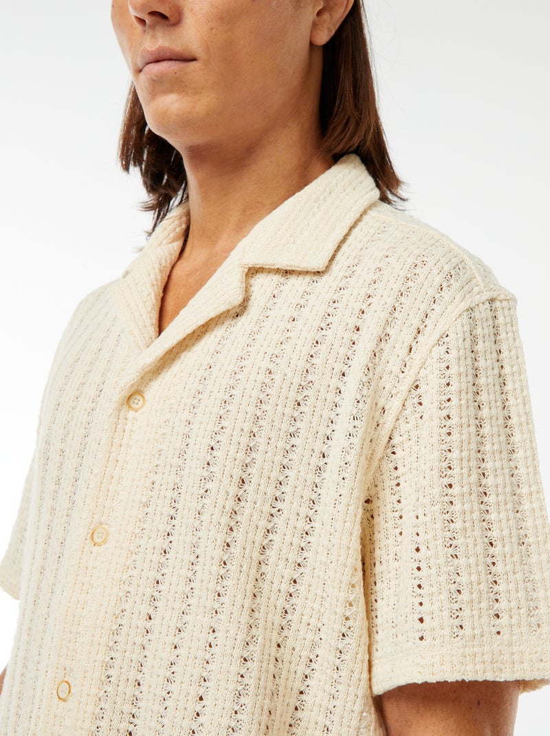 Chemise manches courtes en matière ajourée Blanc - Kiabi
