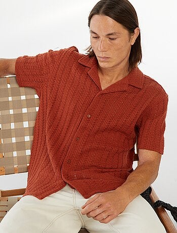Chemise manches courtes en matière ajourée