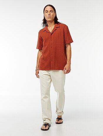 Chemise manches courtes en matière ajourée
