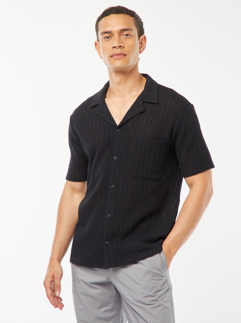 Chemise manches courtes en matière ajourée noir - Kiabi
