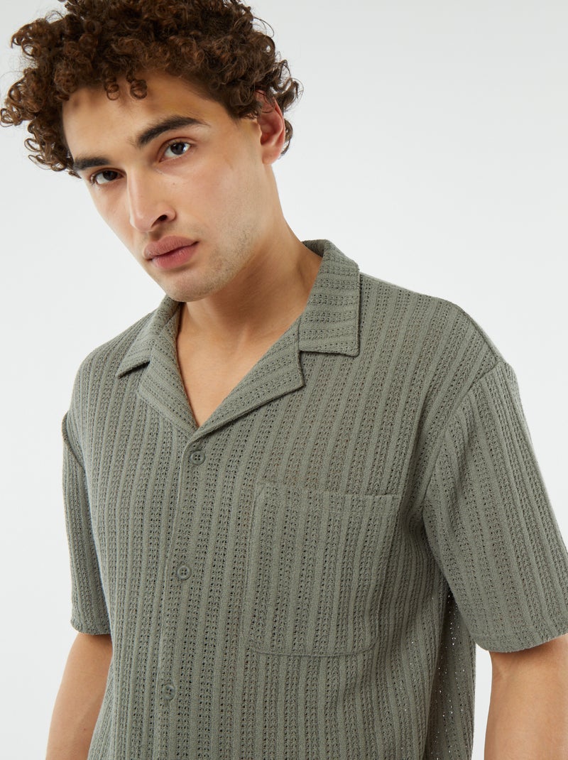 Chemise manches courtes en matière ajourée VERT - Kiabi