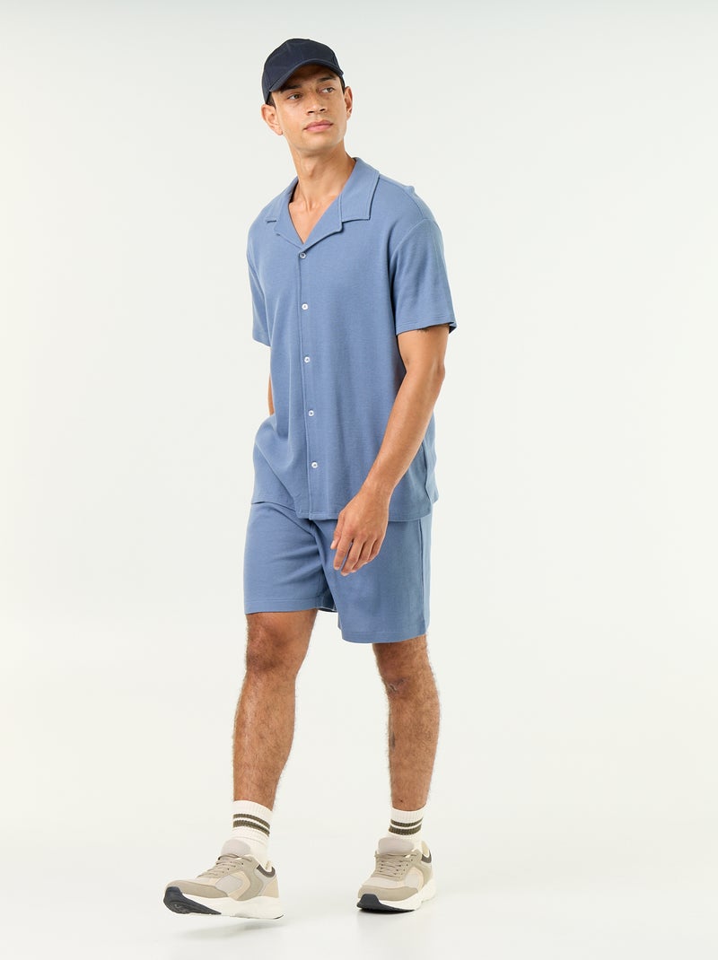 Chemise manches courtes en matière gaufrée Bleu - Kiabi