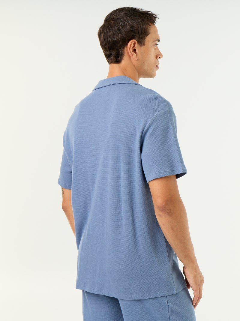 Chemise manches courtes en matière gaufrée Bleu - Kiabi