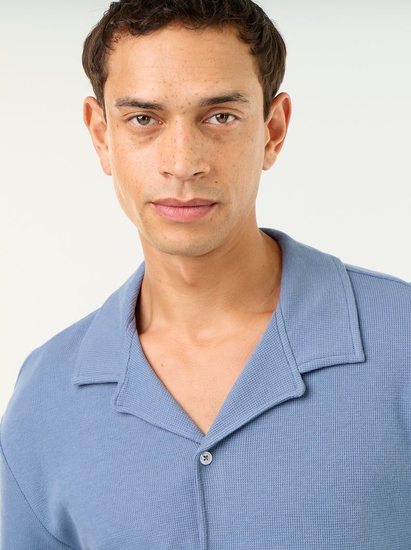 Chemise manches courtes en matière gaufrée Bleu - Kiabi