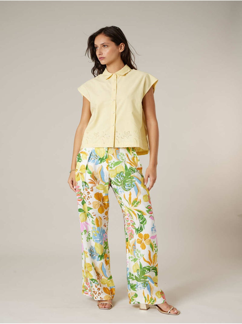 Chemise manches courtes femme en coton 'Deeluxe' Jaune clair - Kiabi