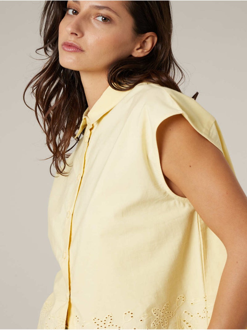 Chemise manches courtes femme en coton 'Deeluxe' Jaune clair - Kiabi