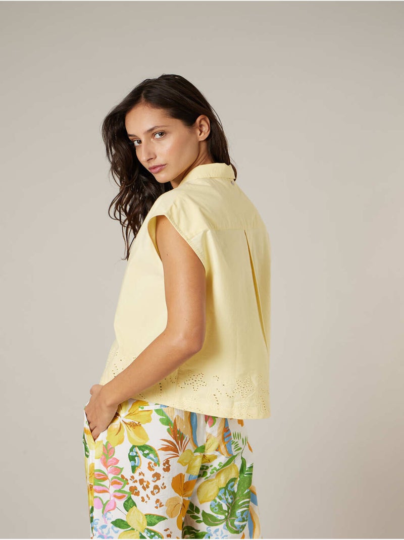 Chemise manches courtes femme en coton 'Deeluxe' Jaune clair - Kiabi