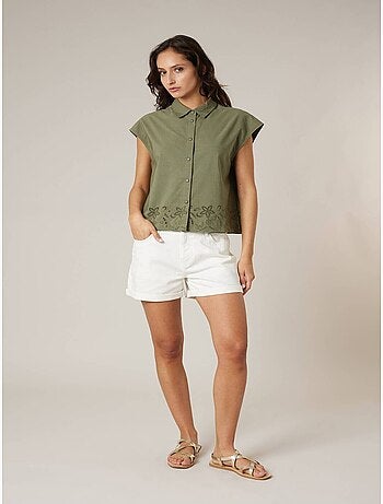 Chemise manches courtes femme en coton 'Deeluxe'
