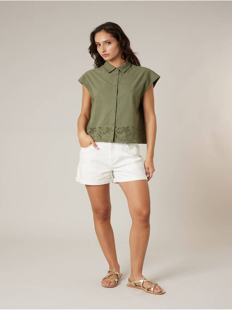 Chemise manches courtes femme en coton 'Deeluxe' Kaki - Kiabi