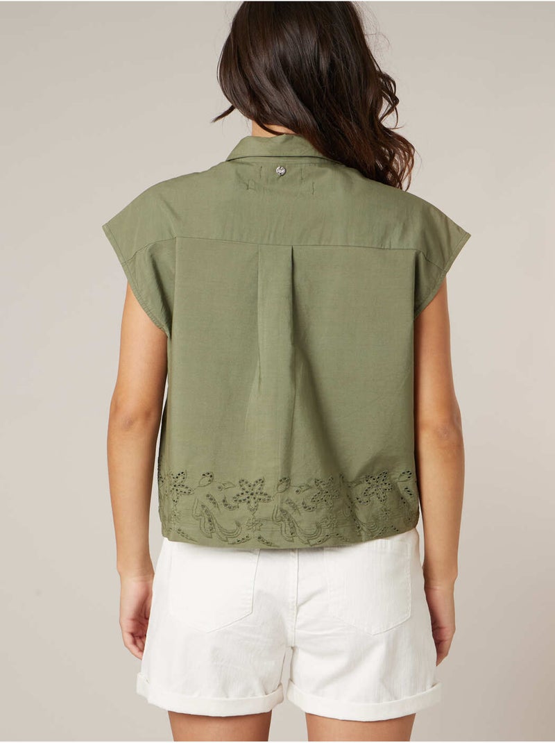 Chemise manches courtes femme en coton 'Deeluxe' Kaki - Kiabi