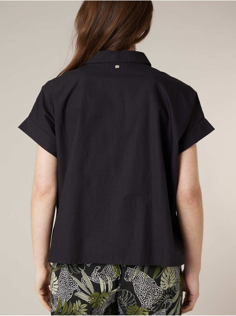 Chemise manches courtes femme en coton 'Deeluxe' Noir - Kiabi