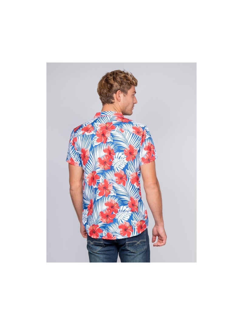 Chemise manches courtes fluide motifs DERSUS Bleu - Kiabi