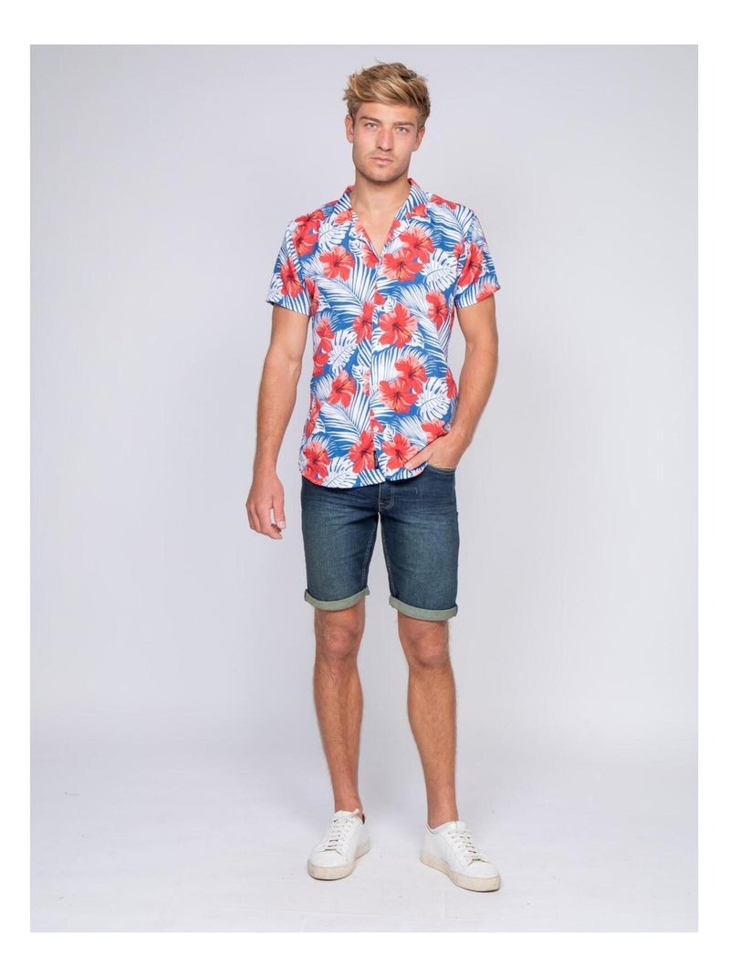 Chemise manches courtes fluide motifs DERSUS Bleu - Kiabi