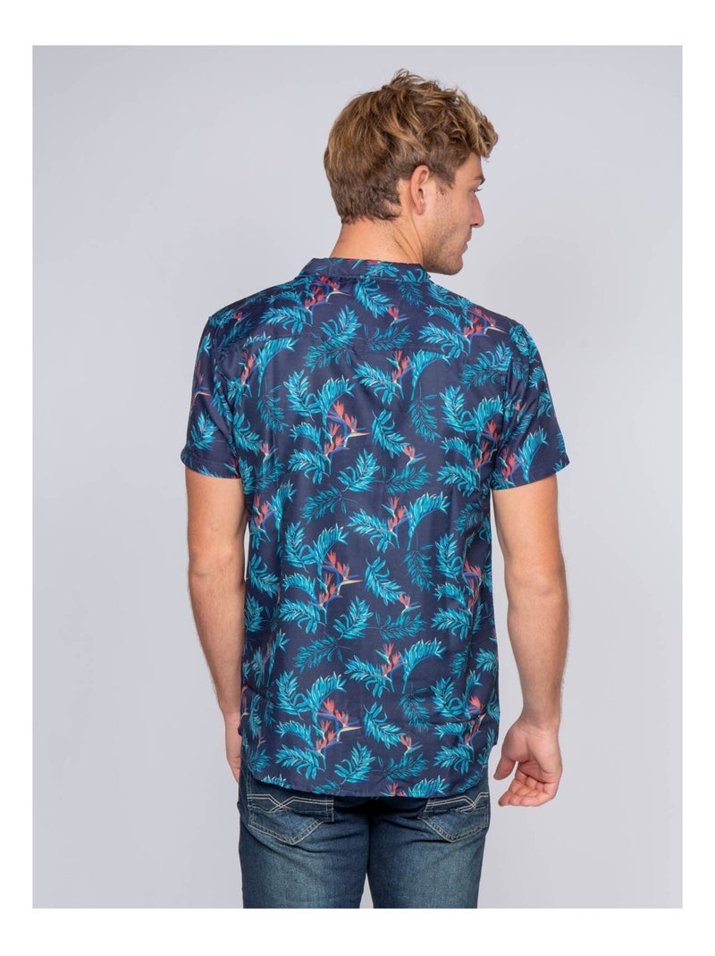 Chemise manches courtes fluide motifs DEVOLU Bleu marine - Kiabi