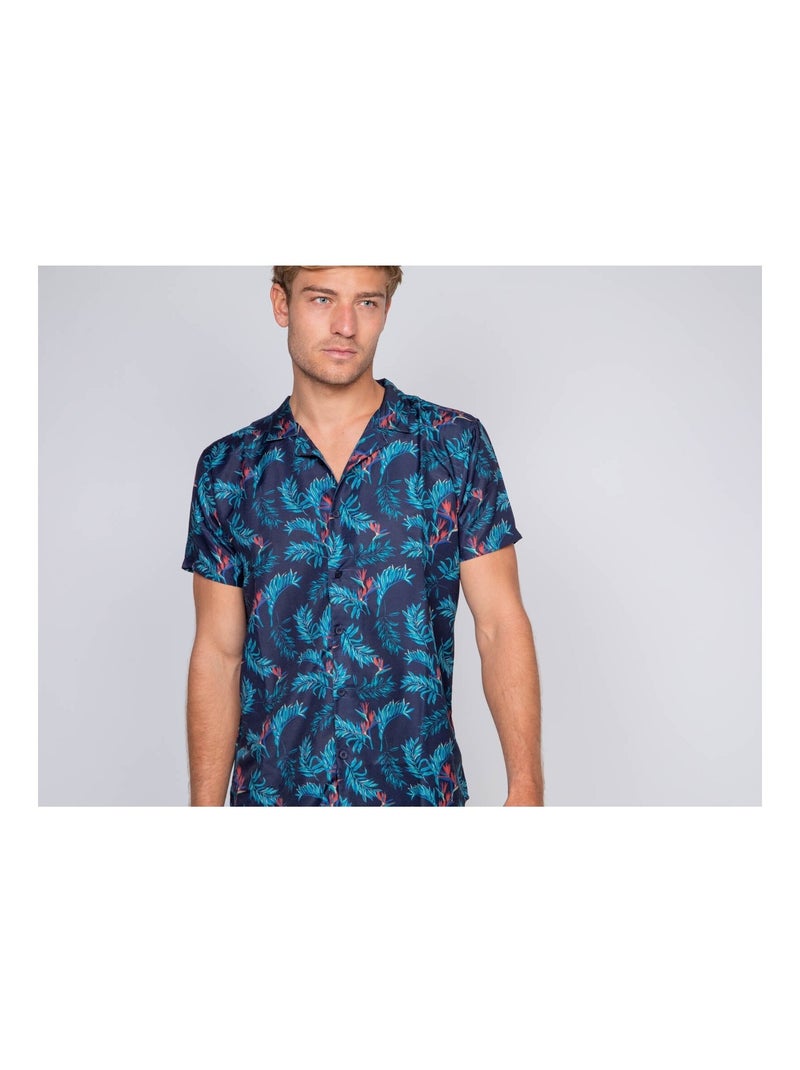 Chemise manches courtes fluide motifs DEVOLU Bleu marine - Kiabi