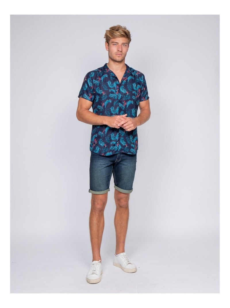 Chemise manches courtes fluide motifs DEVOLU Bleu marine - Kiabi