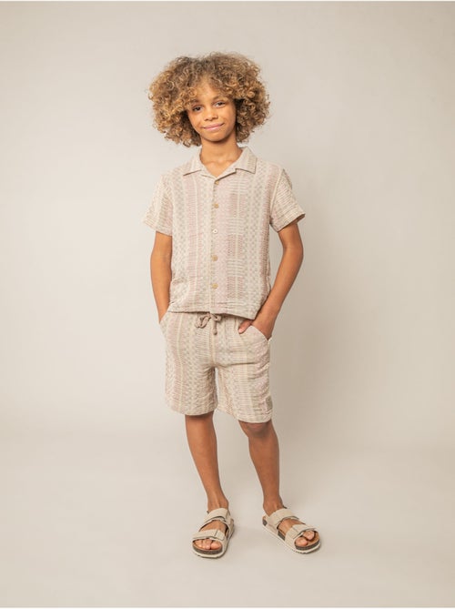 Chemise manches courtes garçon en coton jacquard 'Deeluxe' - Kiabi