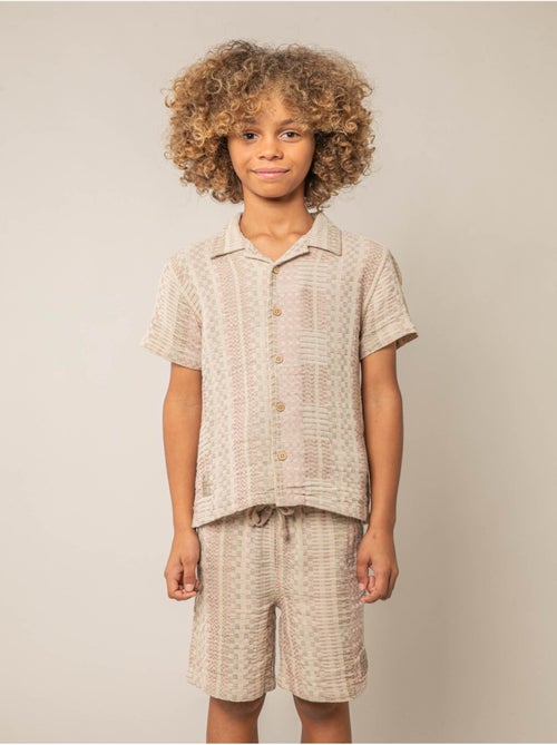 Chemise manches courtes garçon en coton jacquard 'Deeluxe' - Kiabi