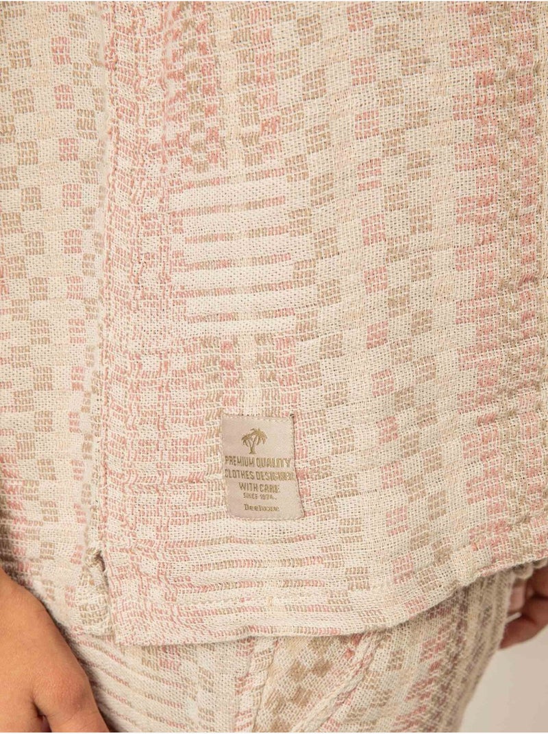 Chemise manches courtes garçon en coton jacquard 'Deeluxe' Beige coquille - Kiabi