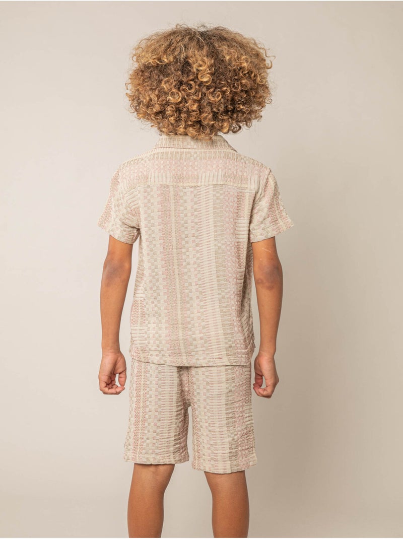 Chemise manches courtes garçon en coton jacquard 'Deeluxe' Beige coquille - Kiabi