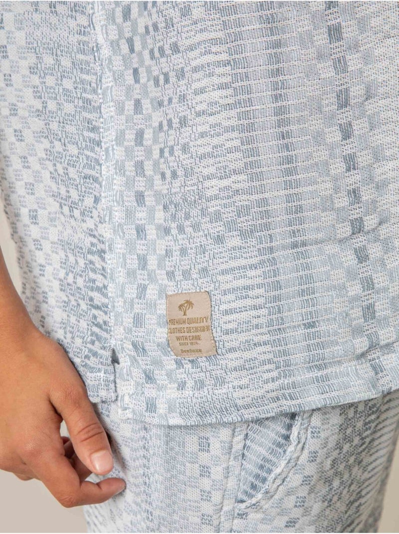 Chemise manches courtes garçon en coton jacquard 'Deeluxe' Bleu - Kiabi