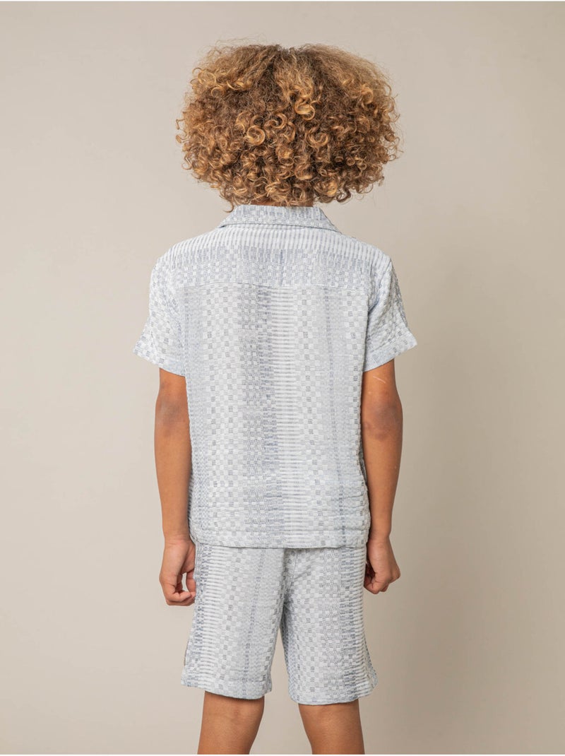 Chemise manches courtes garçon en coton jacquard 'Deeluxe' Bleu - Kiabi