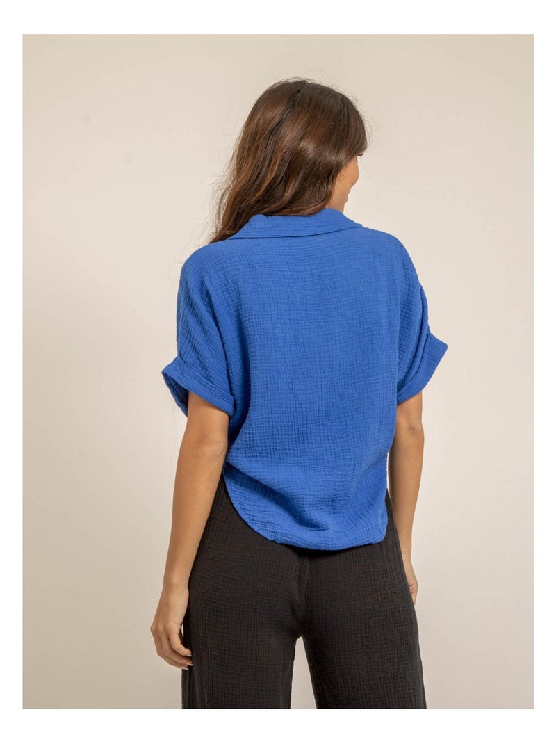 Chemise manches courtes gaze de coton ODETTE Bleu roi - Kiabi