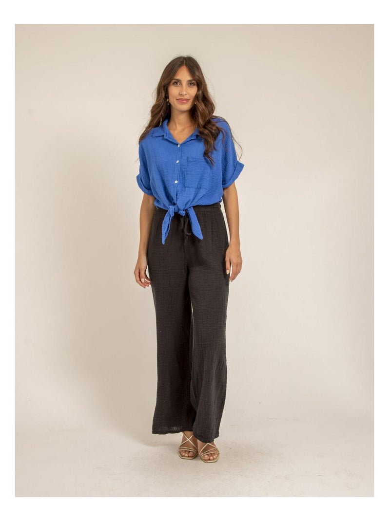 Chemise manches courtes gaze de coton ODETTE Bleu roi - Kiabi