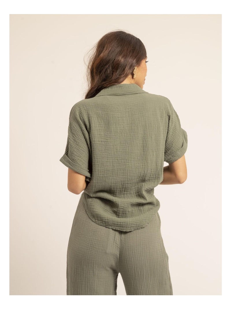 Chemise manches courtes gaze de coton ODETTE Kaki - Kiabi