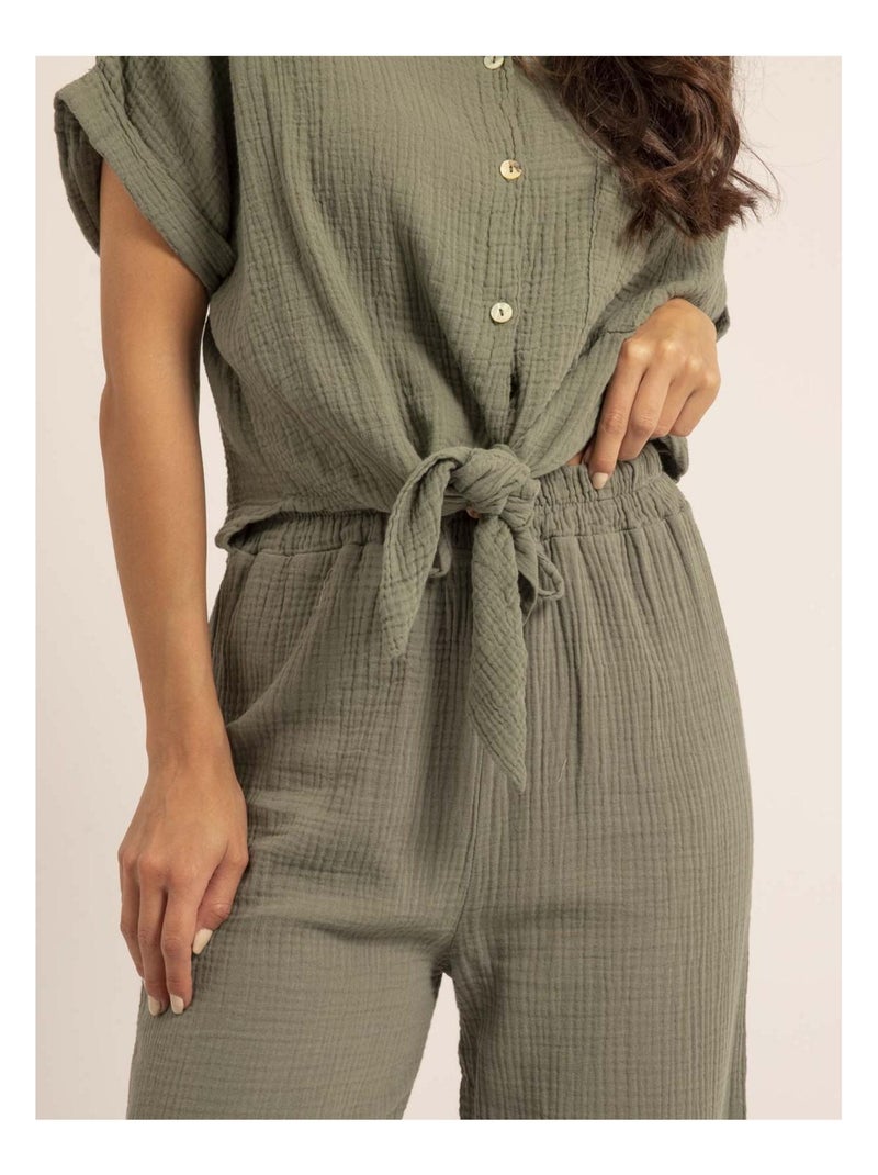 Chemise manches courtes gaze de coton ODETTE Kaki - Kiabi