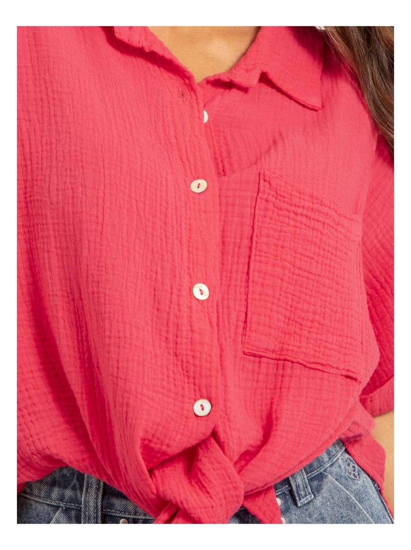 Chemise manches courtes gaze de coton ODETTE Rose fushia - Kiabi