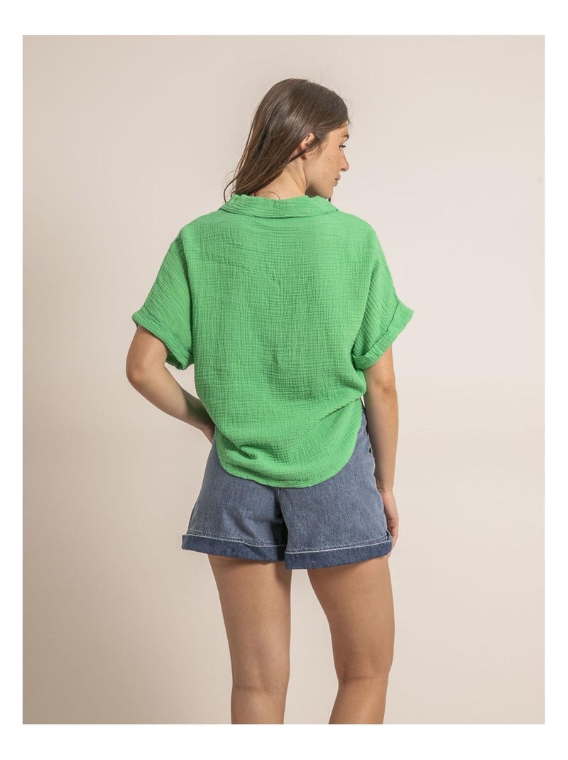 Chemise manches courtes gaze de coton ODETTE Vert - Kiabi