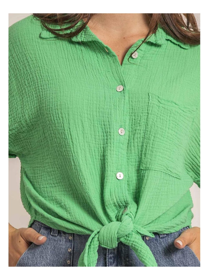 Chemise manches courtes gaze de coton ODETTE Vert - Kiabi