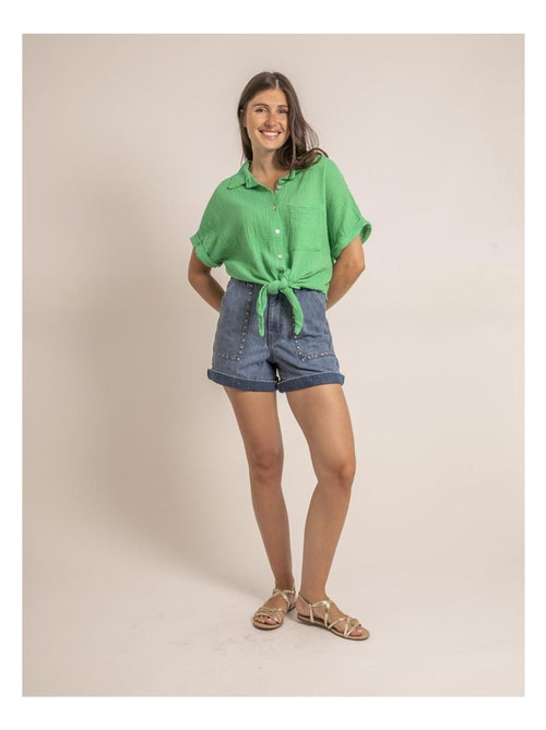 Chemise manches courtes gaze de coton ODETTE - Kiabi Chemise manches courtes gaze de coton ODETTE - Kiabi