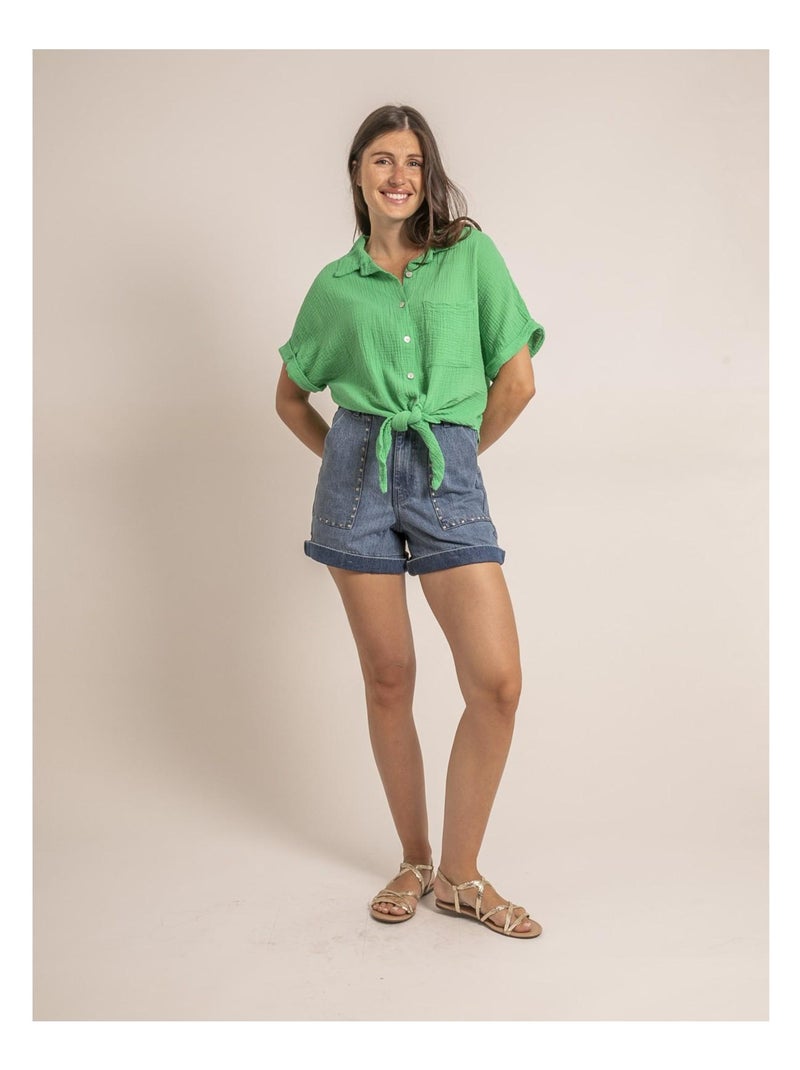 Chemise manches courtes gaze de coton ODETTE Vert - Kiabi